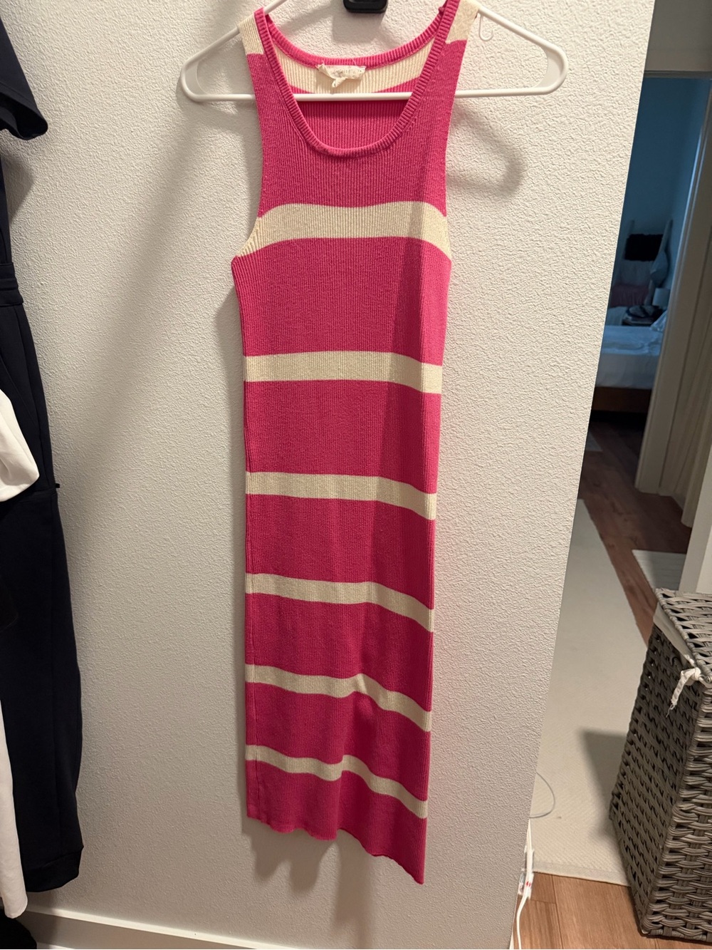 Sleeveless Pink & Cream Striped Knit Maxi Dress